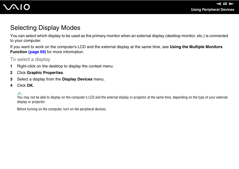 Selecting display modes | Sony VGN-FJ100 User Manual | Page 68 / 170