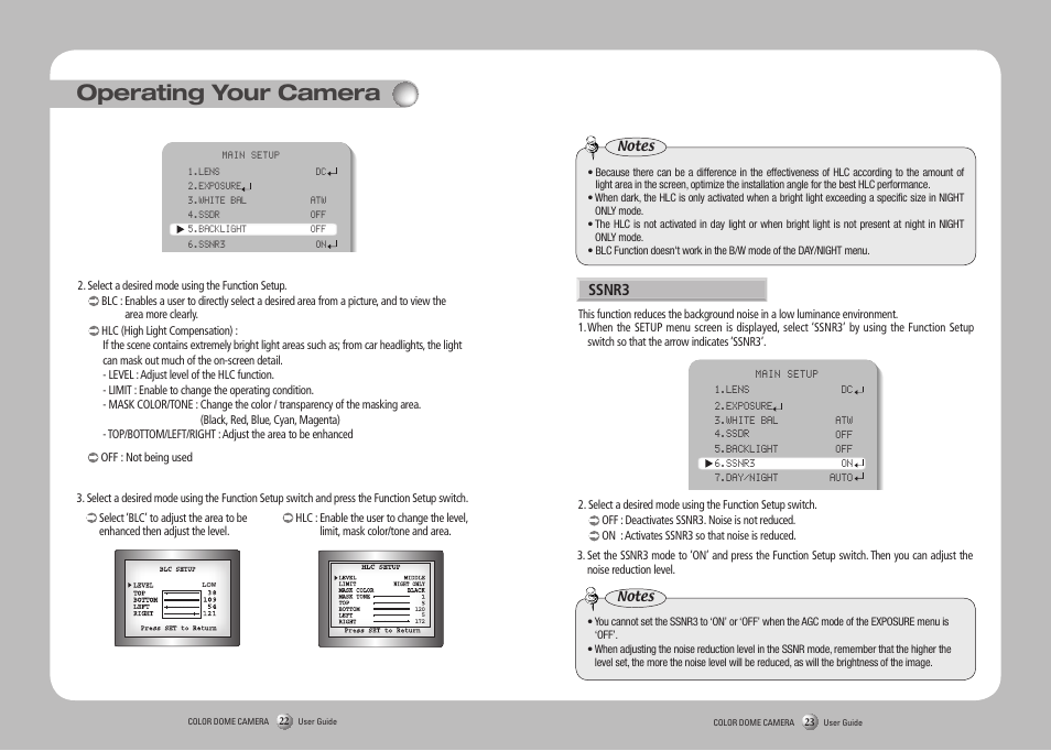 Operating your camera, Ssnr3 | Sony SIR4260V User Manual | Page 12 / 19