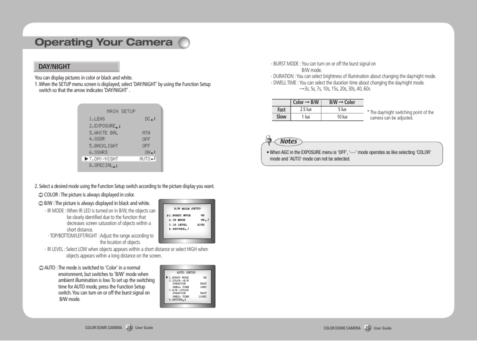 Operating your camera, Day/night | Sony SIR4260V User Manual | Page 13 / 19