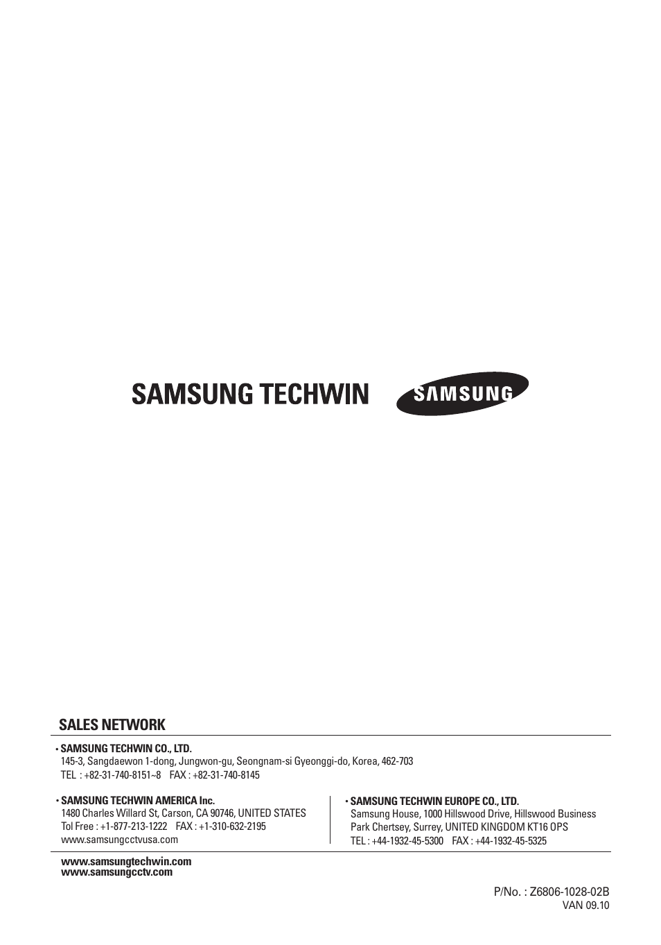 Sales network | Sony SIR4260V User Manual | Page 19 / 19