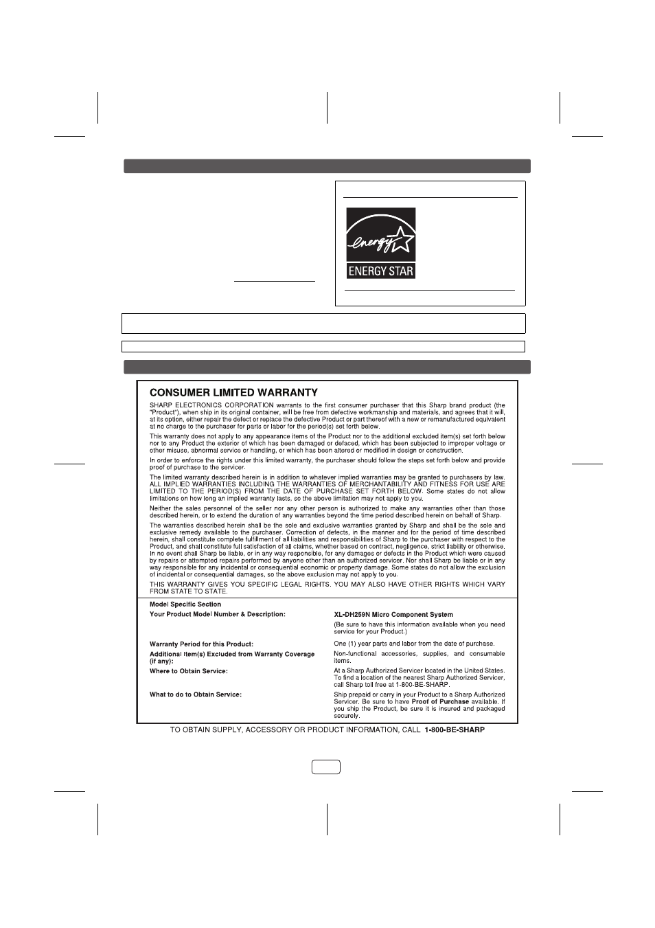 For u.s. customer only | Sony XL-DH259N User Manual | Page 2 / 16