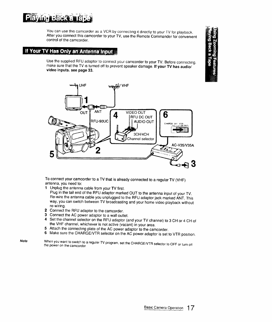 If your tv has only an antenna input | Sony CCD-FX310 User Manual | Page 17 / 52