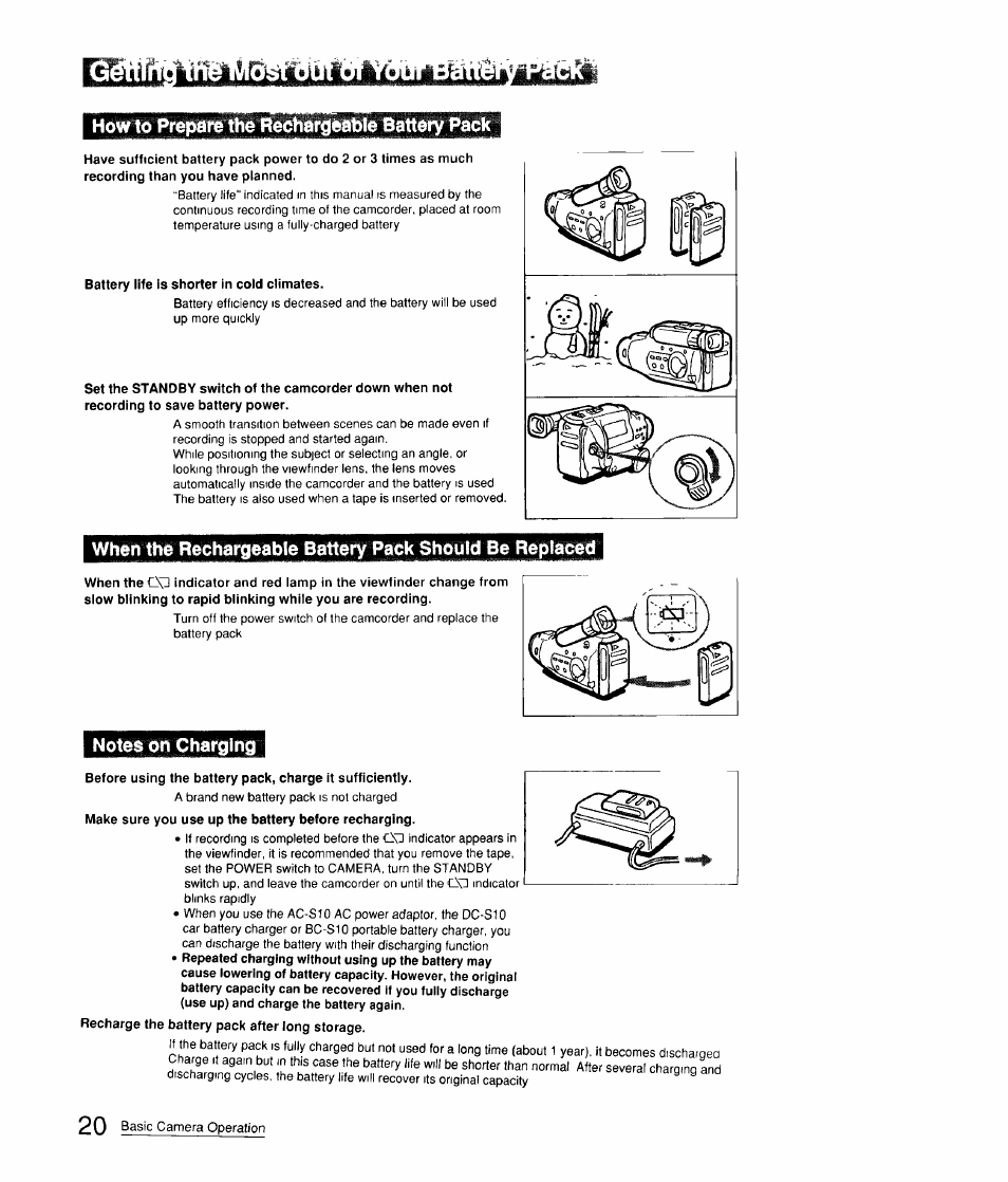 How to prepare the rechargeable battery pack, Notes on charging | Sony CCD-FX310 User Manual | Page 20 / 52