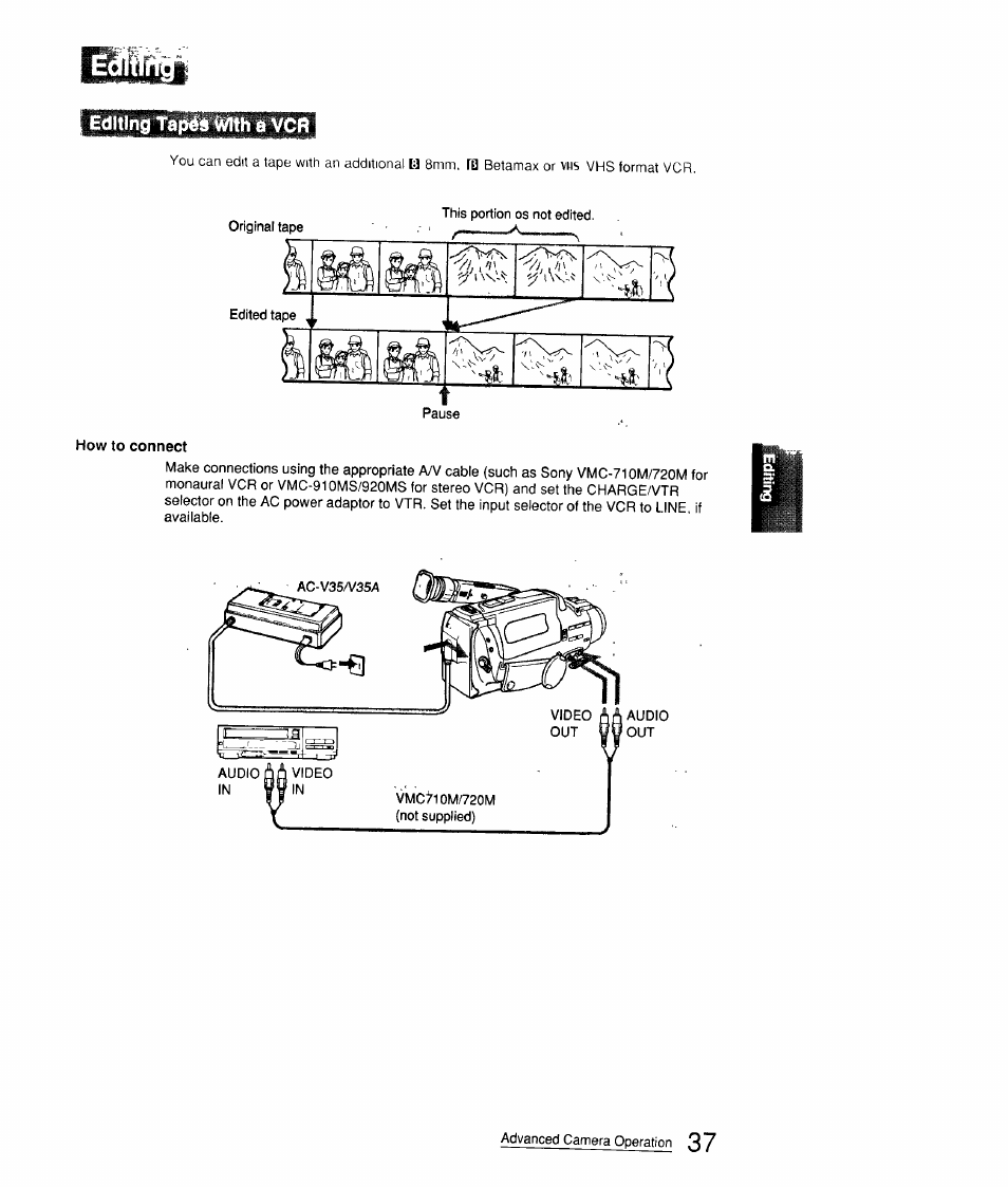 Editing taii^s i»lth a vcr, How to connect | Sony CCD-FX310 User Manual | Page 37 / 52