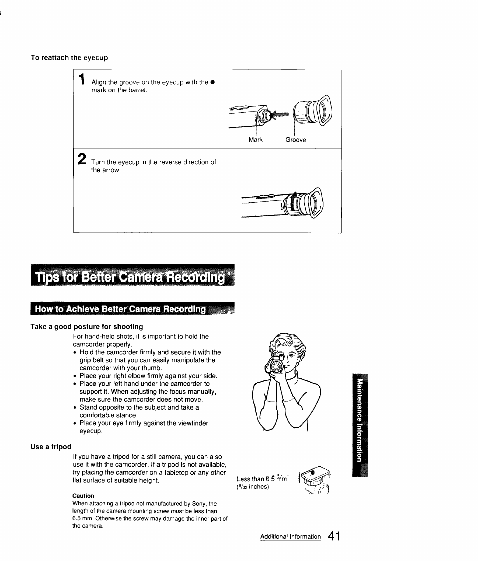 How to achieve better camera recording, Tips for better ciarif6t%r1=iecdrdirig | Sony CCD-FX310 User Manual | Page 41 / 52