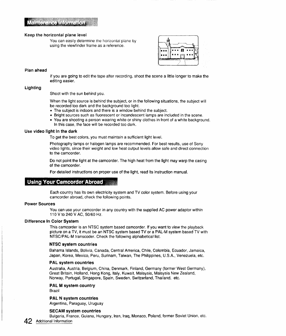 Plan ahead, Using your camcorder abroad, Power sources | Sony CCD-FX310 User Manual | Page 42 / 52