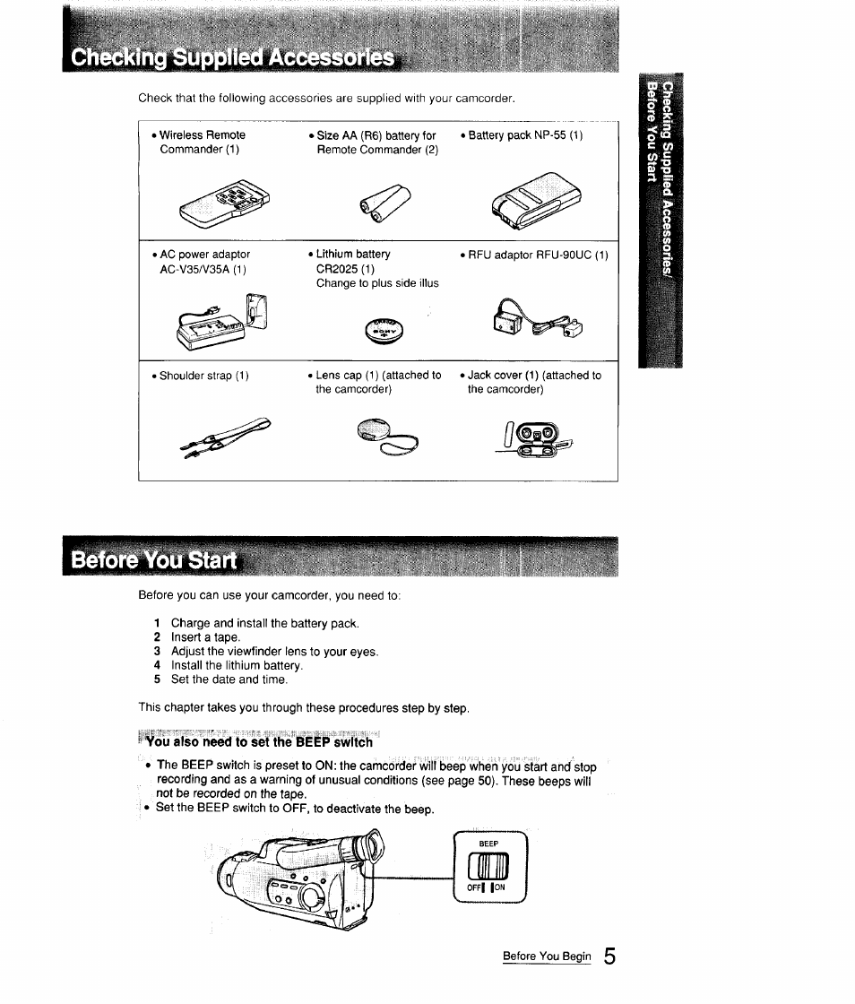 I you also need to set the beep switch | Sony CCD-FX310 User Manual | Page 5 / 52