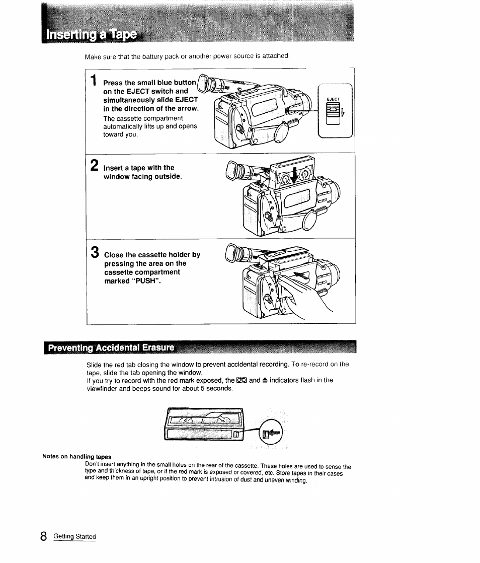 Preveriting accldlental erasur, Preventing accidental erasure | Sony CCD-FX310 User Manual | Page 8 / 52