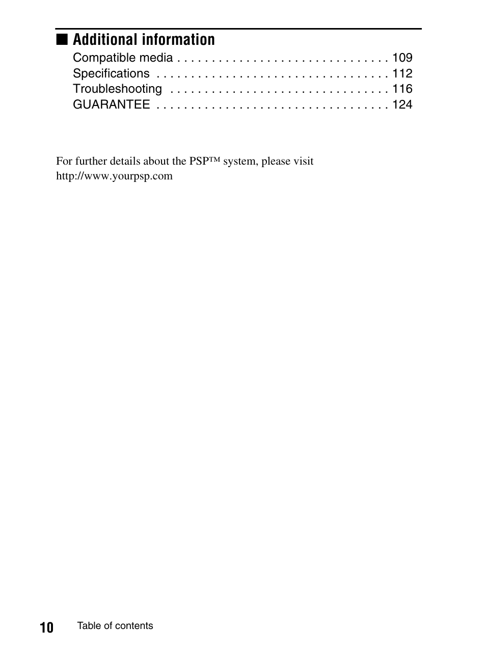 Xadditional information | Sony PlayStation Portable PSP-1003 K User Manual | Page 10 / 132