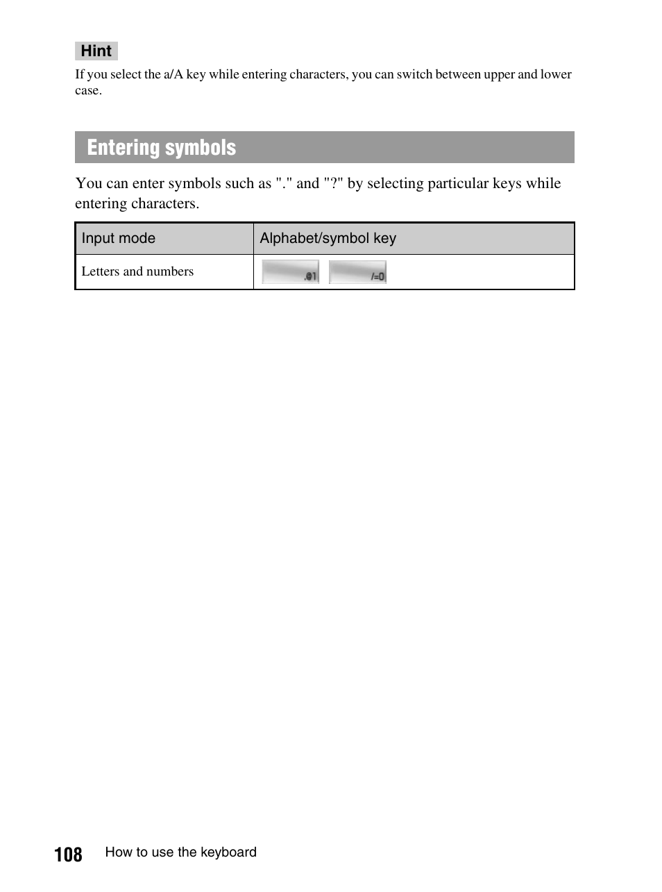 Entering symbols | Sony PlayStation Portable PSP-1003 K User Manual | Page 108 / 132