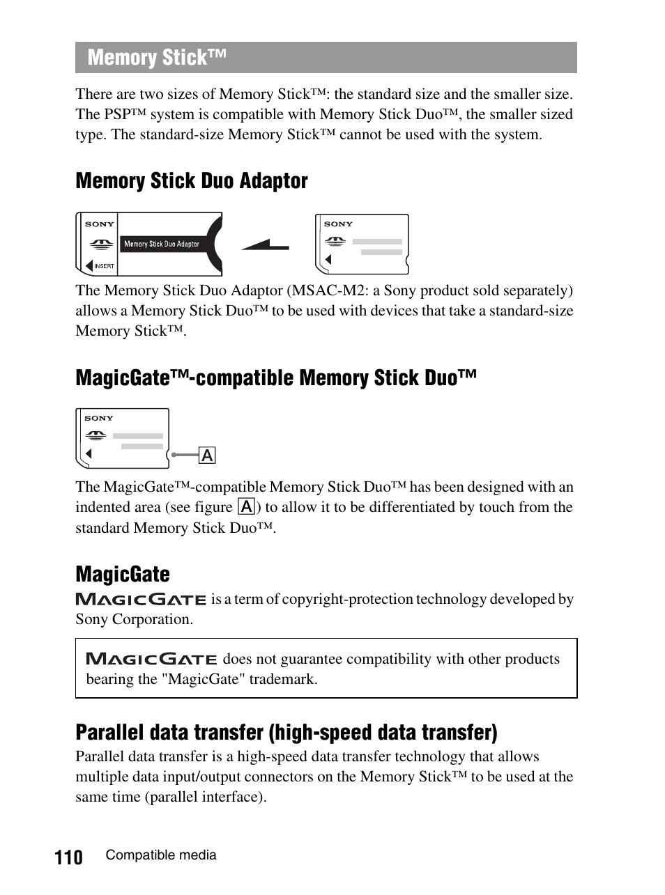 Magicgate, Parallel data transfer (high-speed data transfer) | Sony PlayStation Portable PSP-1003 K User Manual | Page 110 / 132