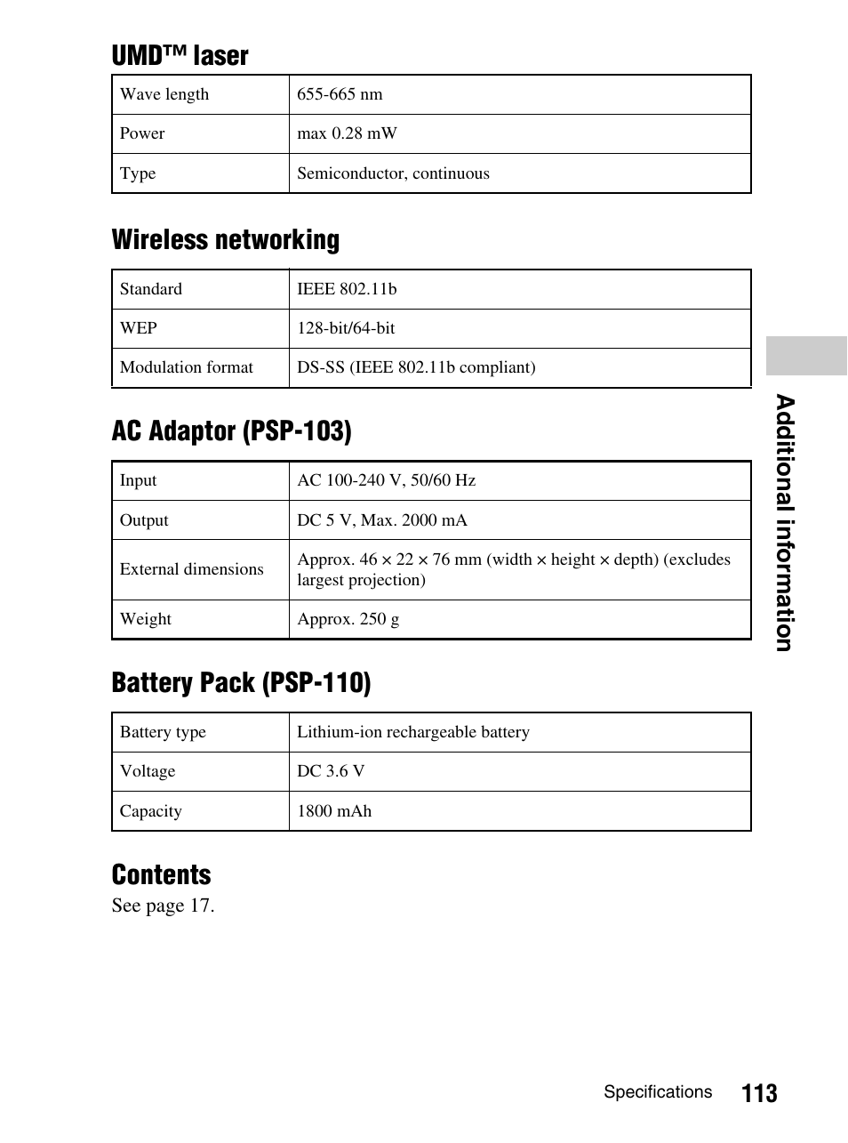 113 ad d iti on al i n fo rmatio n | Sony PlayStation Portable PSP-1003 K User Manual | Page 113 / 132