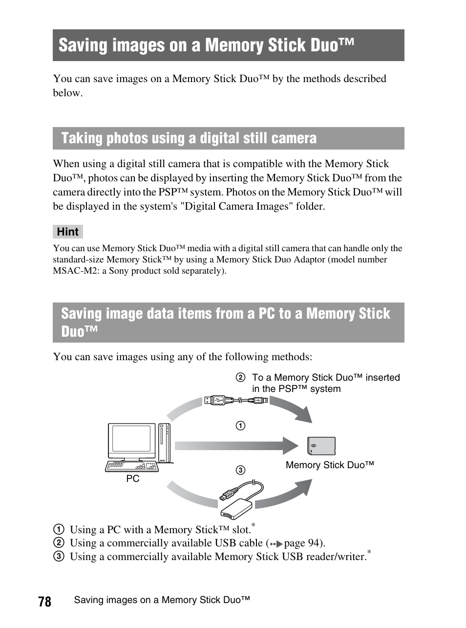 Saving images on a memory stick duo | Sony PlayStation Portable PSP-1003 K User Manual | Page 78 / 132