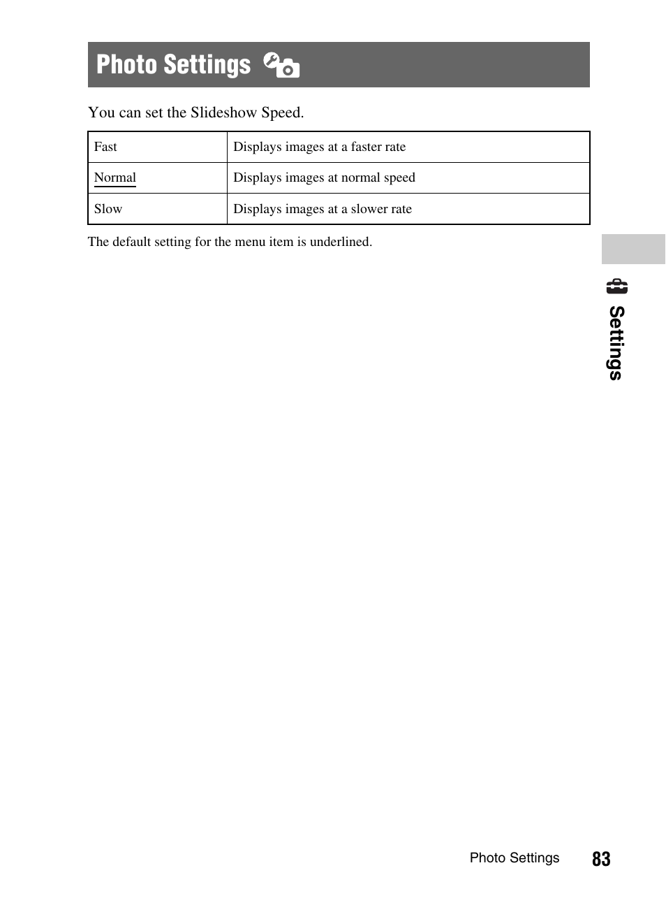 Photo settings, 83 set tings | Sony PlayStation Portable PSP-1003 K User Manual | Page 83 / 132