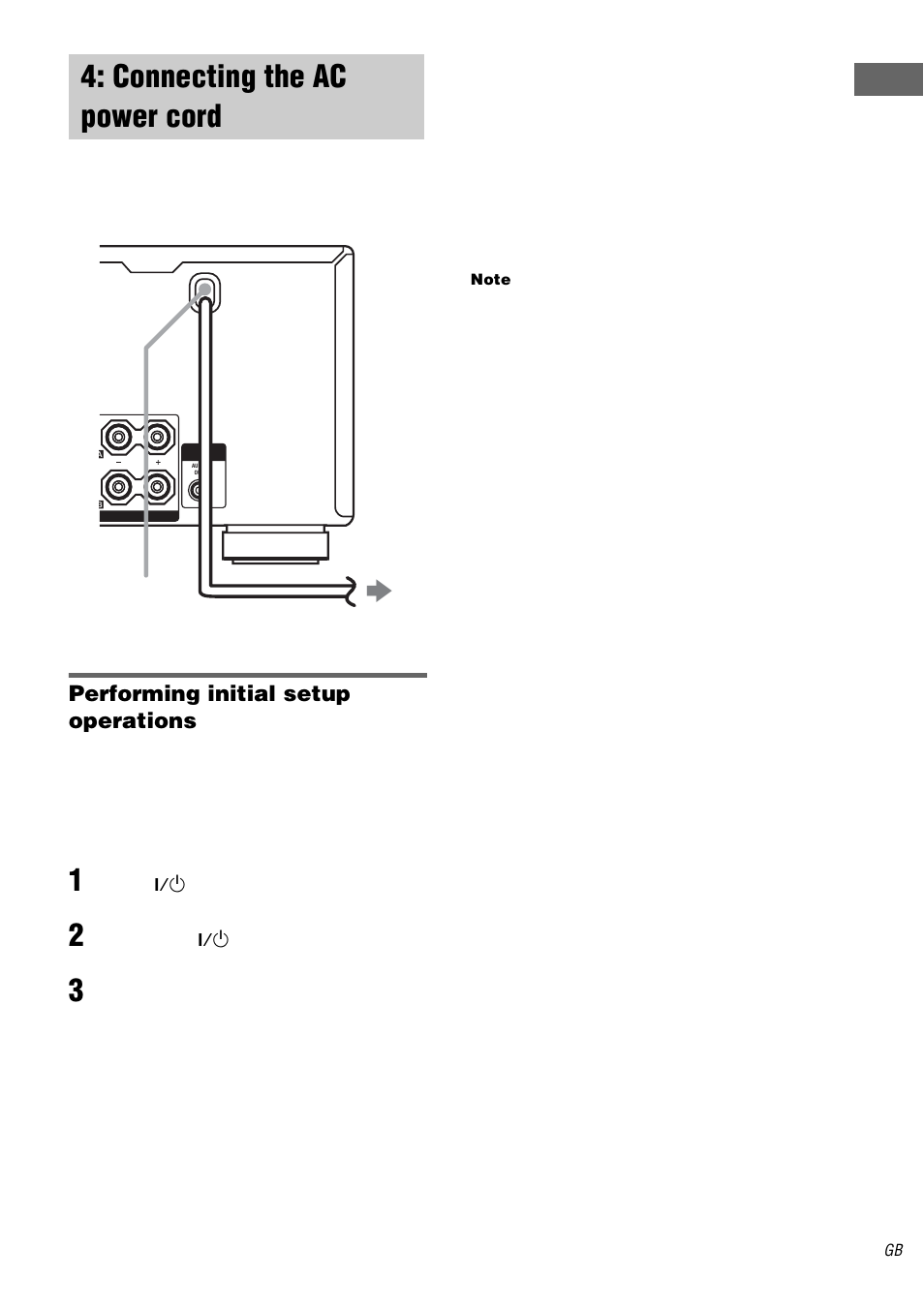 Connecting the ac power cord, Performing initial setup operations | Sony STR-DB2000 User Manual | Page 19 / 60