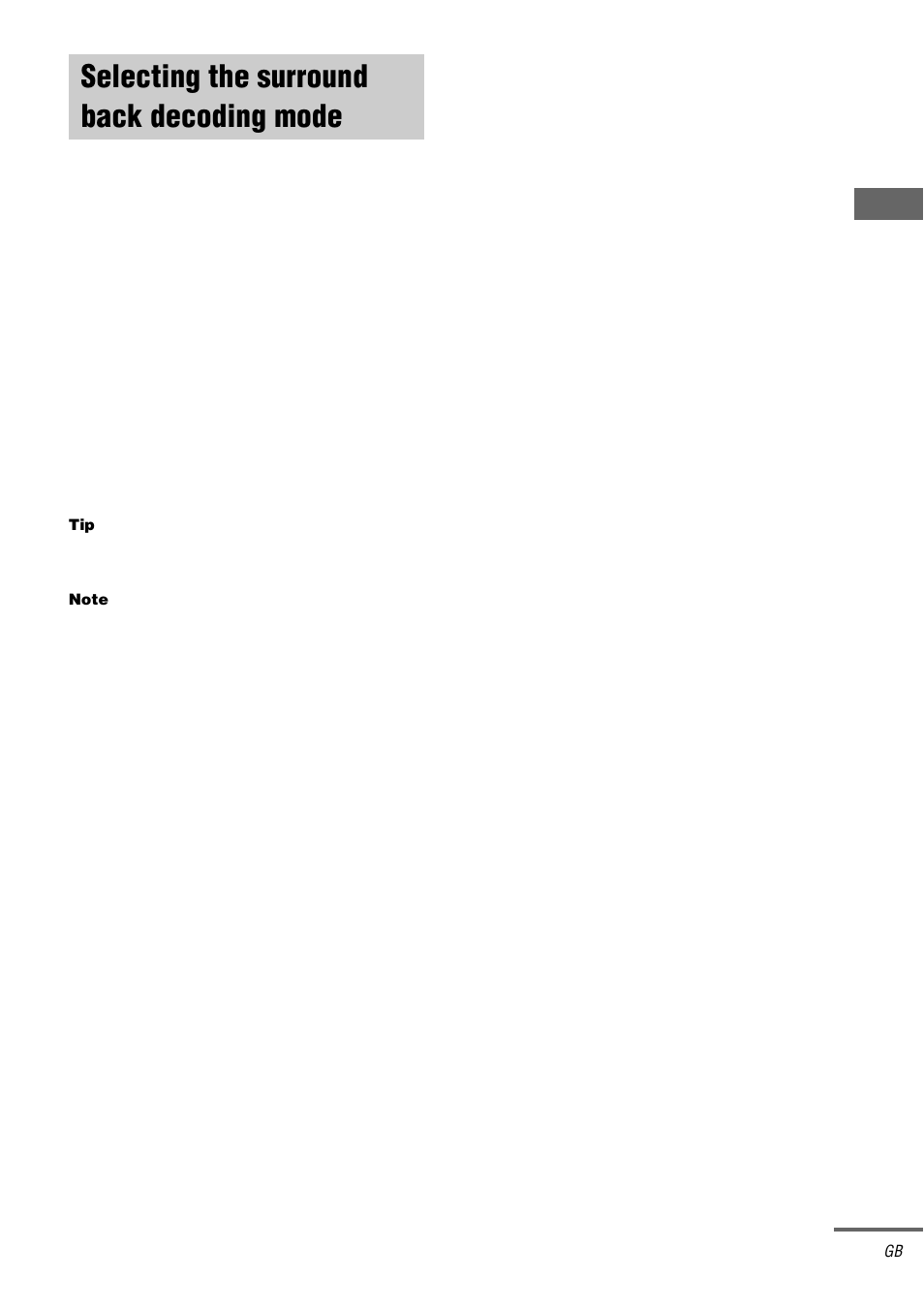 Selecting the surround back decoding mode, Surr back decoding, Selecting the surround back decoding | Mode — surr back decoding | Sony STR-DB2000 User Manual | Page 35 / 60