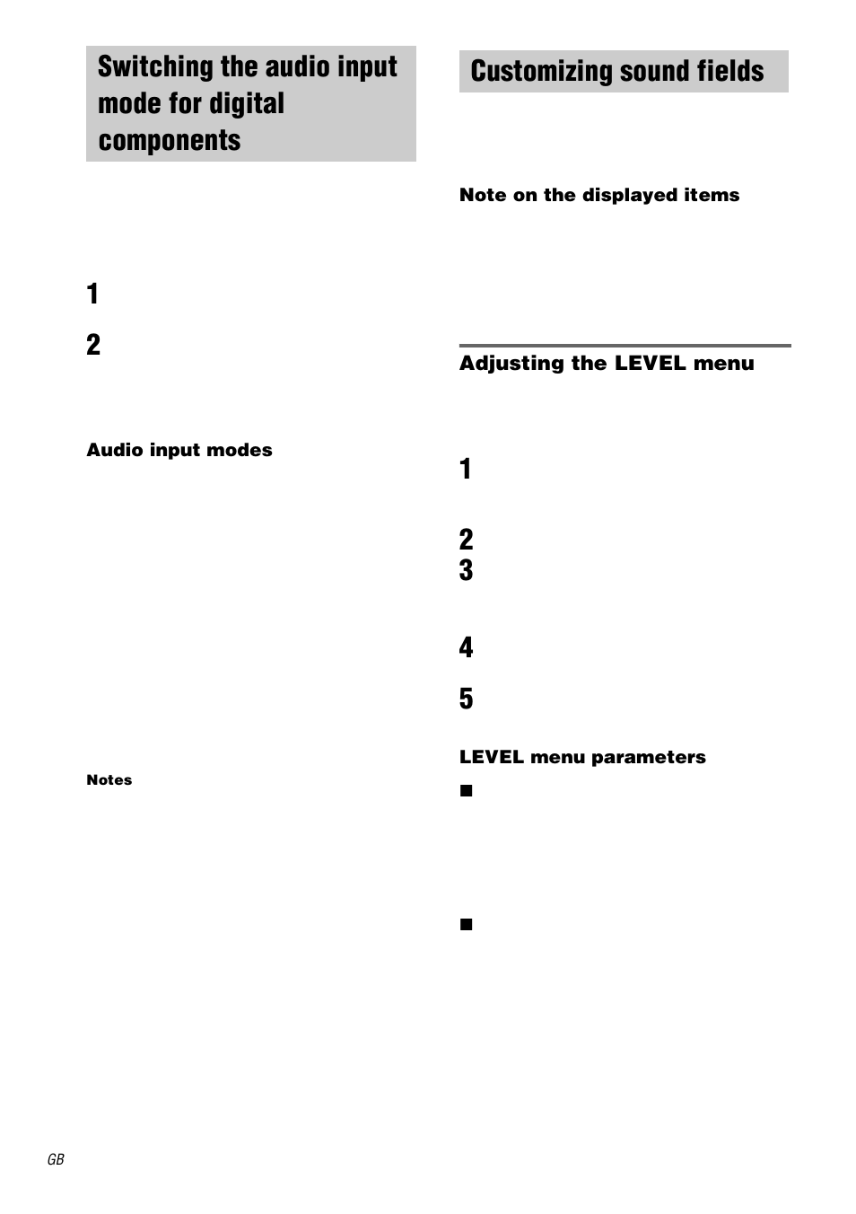 Input mode, Customizing sound fields, Switching the audio input mode for digital | Components — input mode | Sony STR-DB2000 User Manual | Page 38 / 60