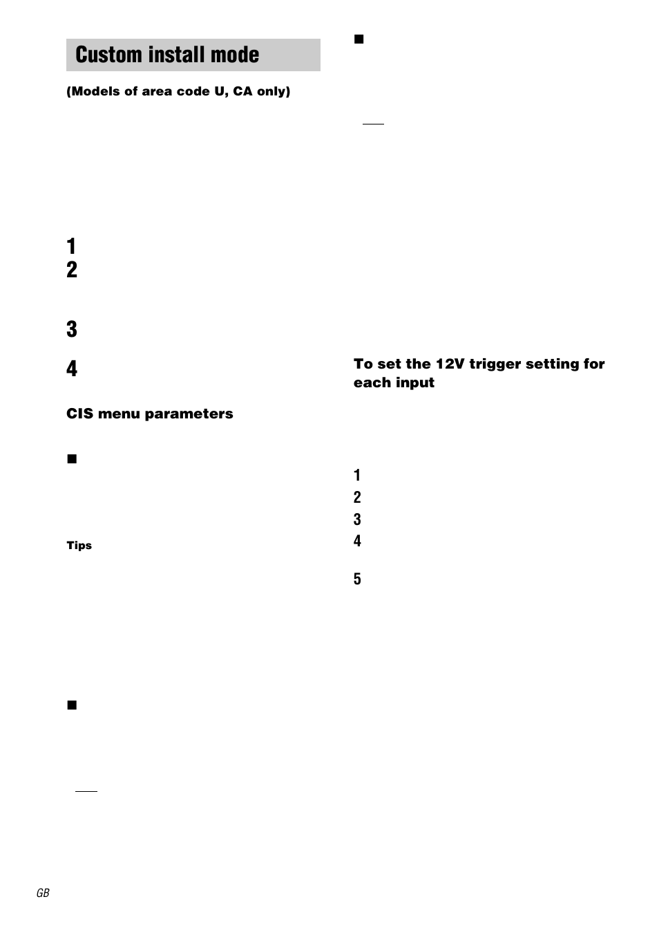 Custom install mode, Models of area code u, ca only) | Sony STR-DB2000 User Manual | Page 44 / 60