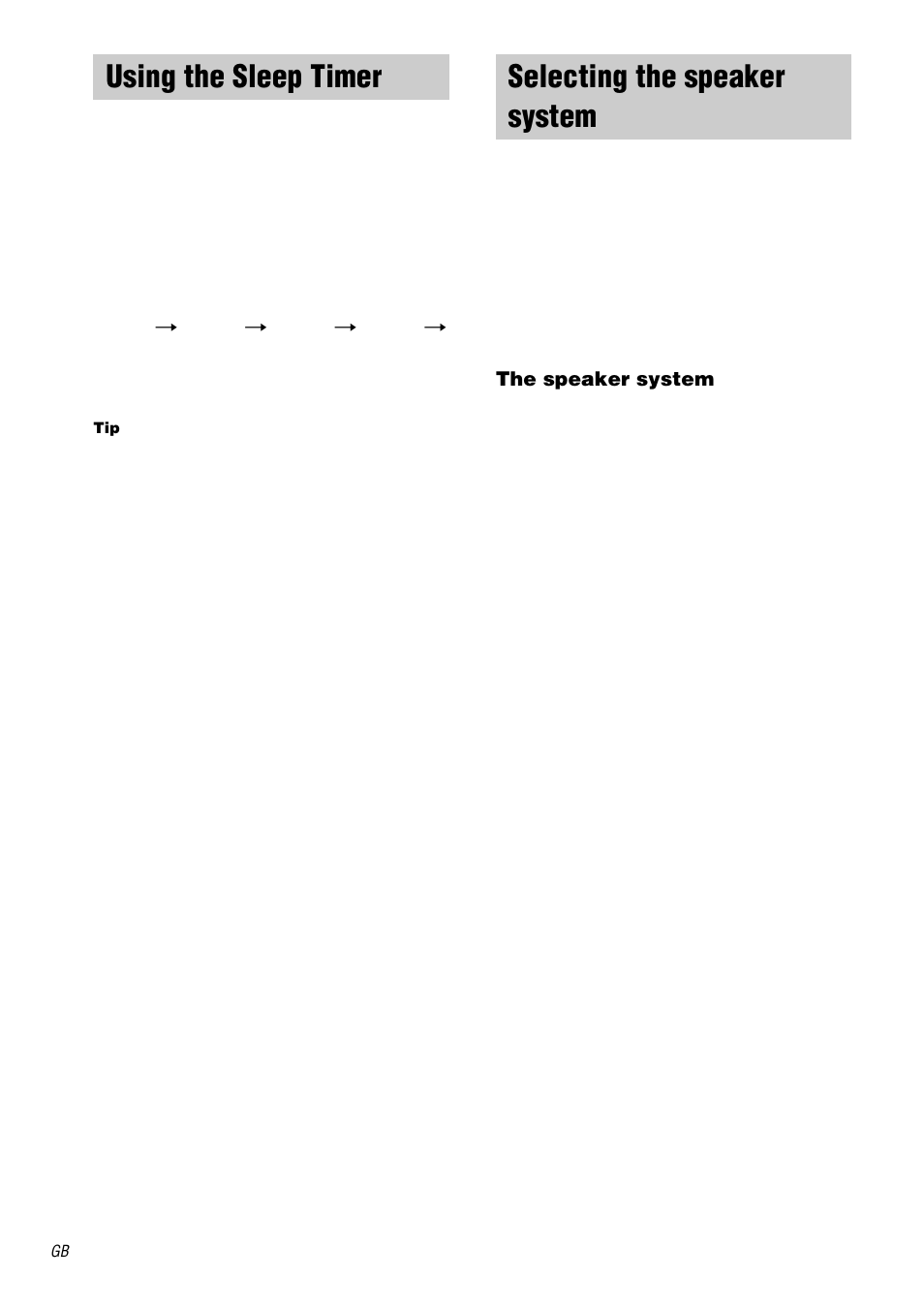 Using the sleep timer, Selecting the speaker system, Using the sleep timer selecting the speaker system | Sony STR-DB2000 User Manual | Page 46 / 60