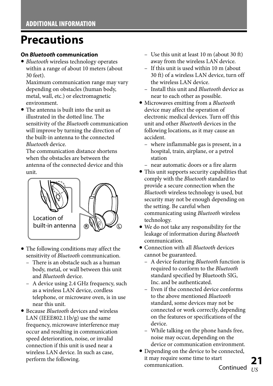 Precautions, Additional information | Sony 4-130-181-52(1) User Manual | Page 21 / 56