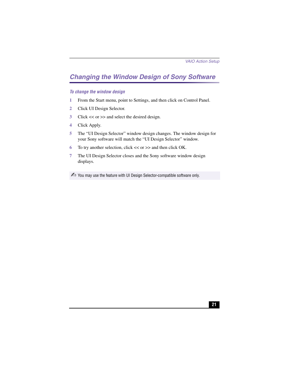 Changing the window design of sony software | Sony PCV-J200 User Manual | Page 21 / 94