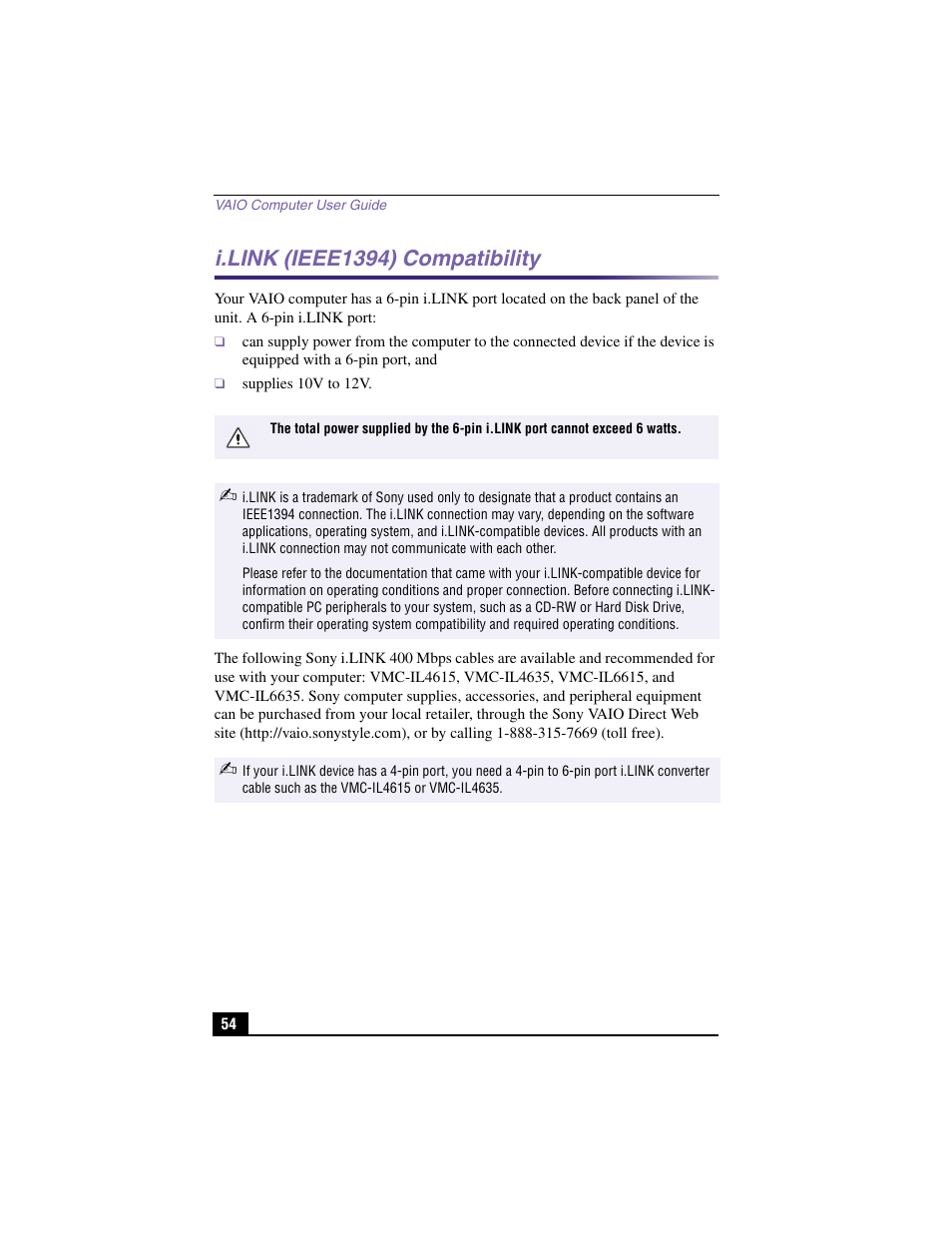 I.link (ieee1394) compatibility | Sony PCV-J200 User Manual | Page 54 / 94