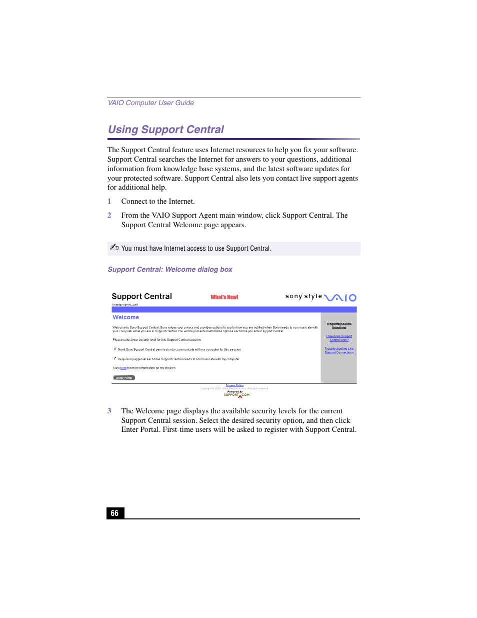 Using support central | Sony PCV-J200 User Manual | Page 66 / 94