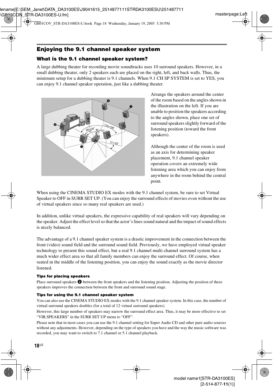 Enjoying the 9.1 channel speaker system | Sony STR-DA3100ES User Manual | Page 18 / 80