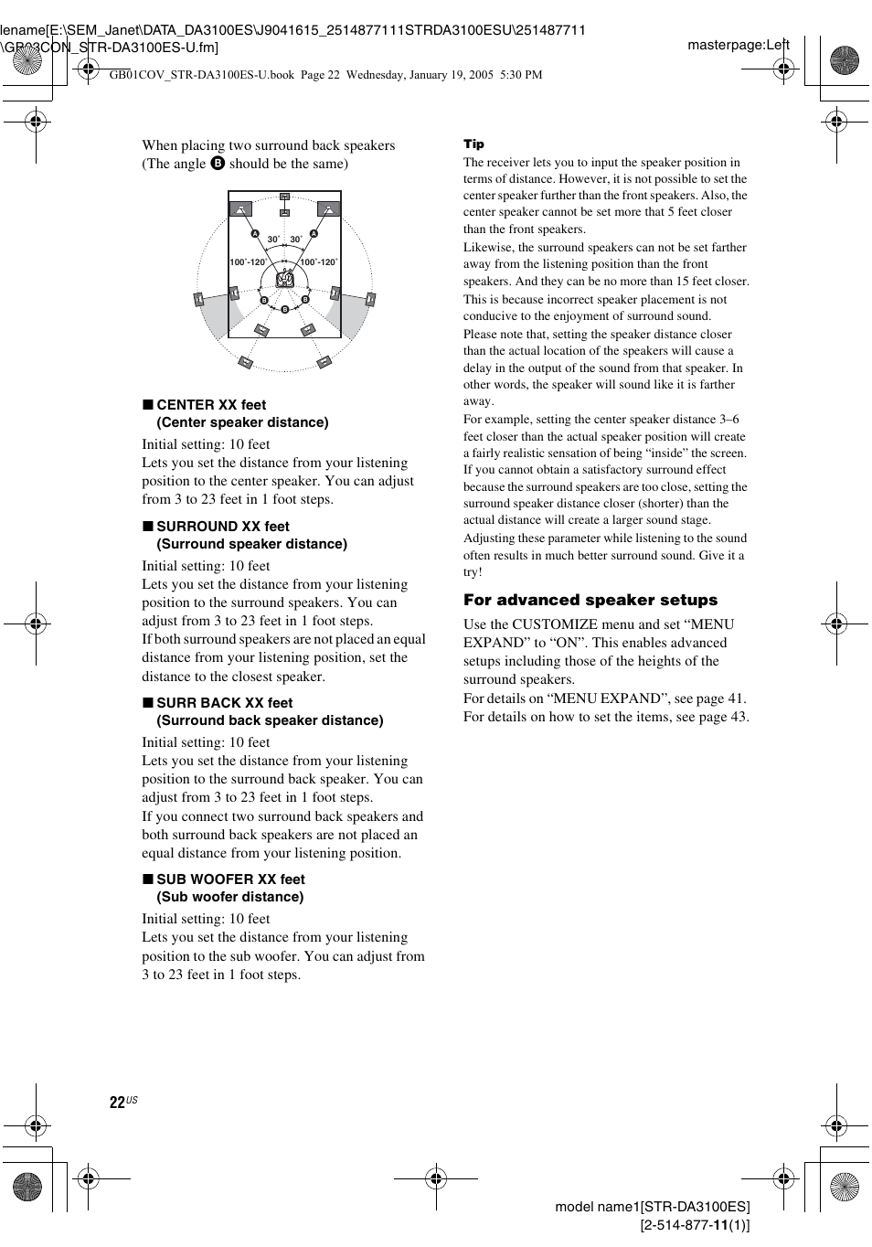 For advanced speaker setups | Sony STR-DA3100ES User Manual | Page 22 / 80