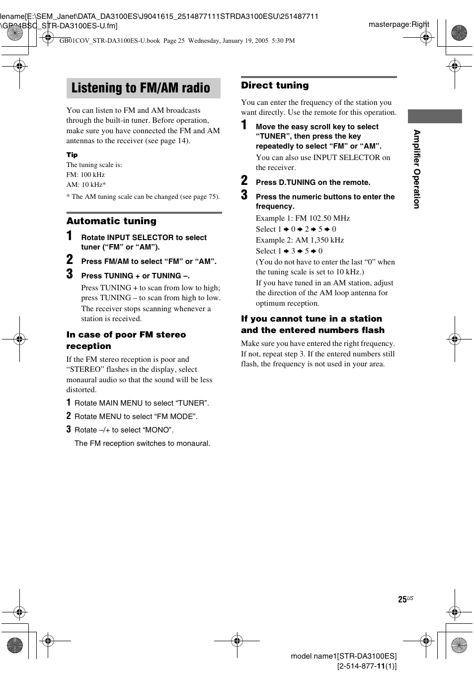 Listening to fm/am radio | Sony STR-DA3100ES User Manual | Page 25 / 80