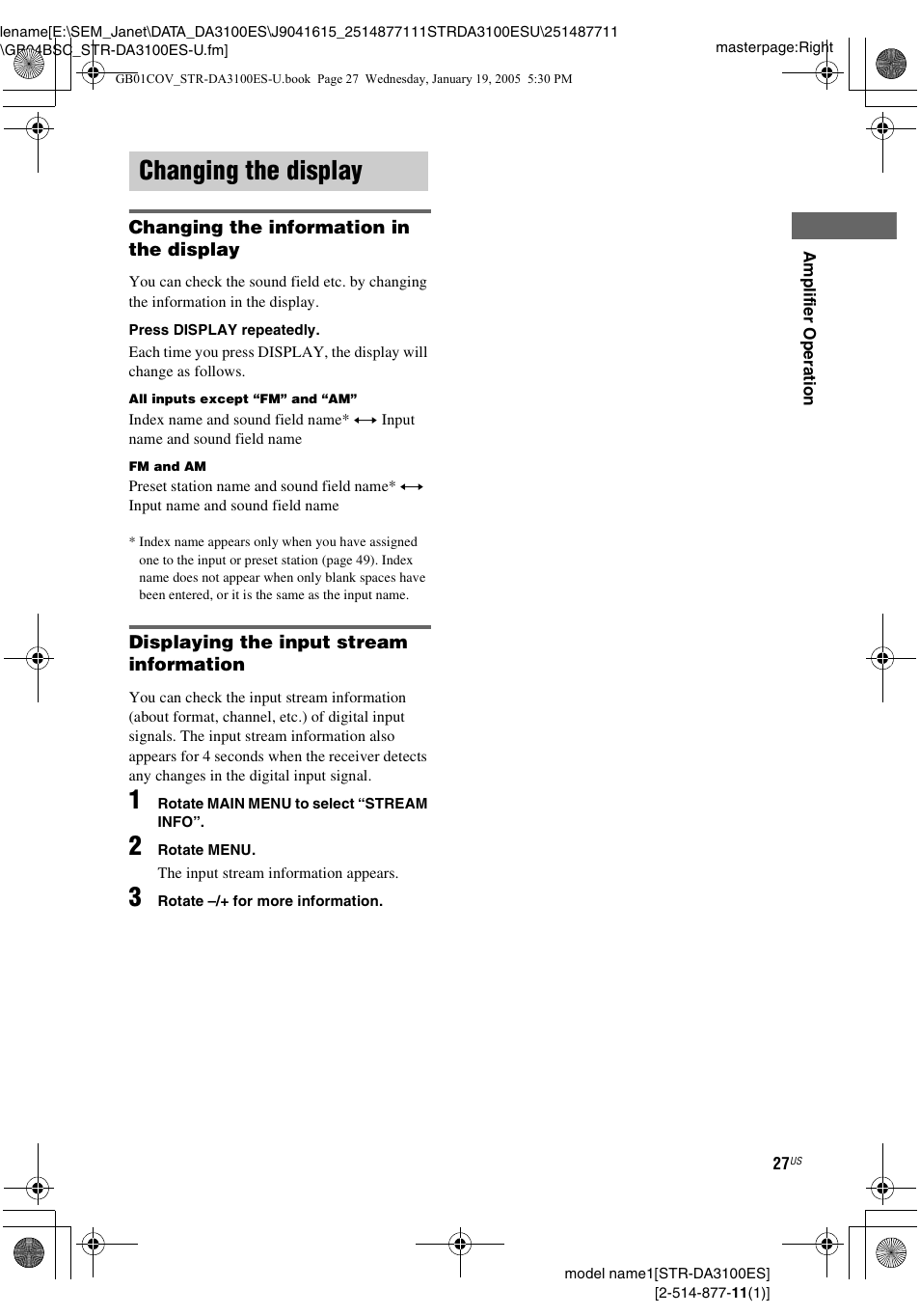 Changing the display | Sony STR-DA3100ES User Manual | Page 27 / 80