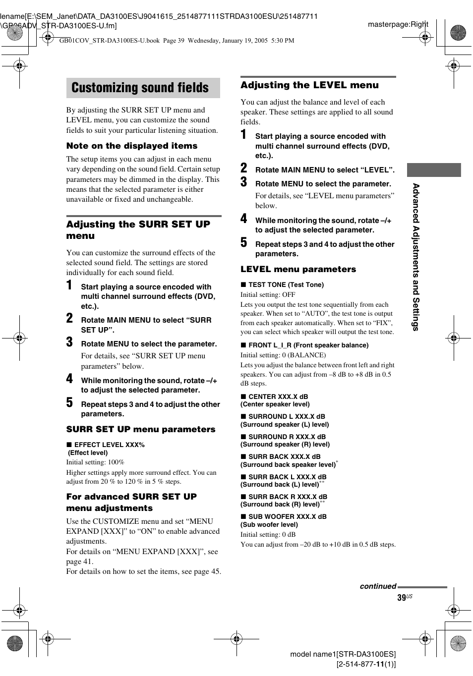 Customizing sound fields | Sony STR-DA3100ES User Manual | Page 39 / 80