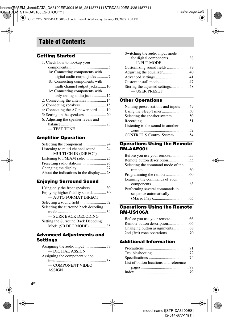Sony STR-DA3100ES User Manual | Page 4 / 80