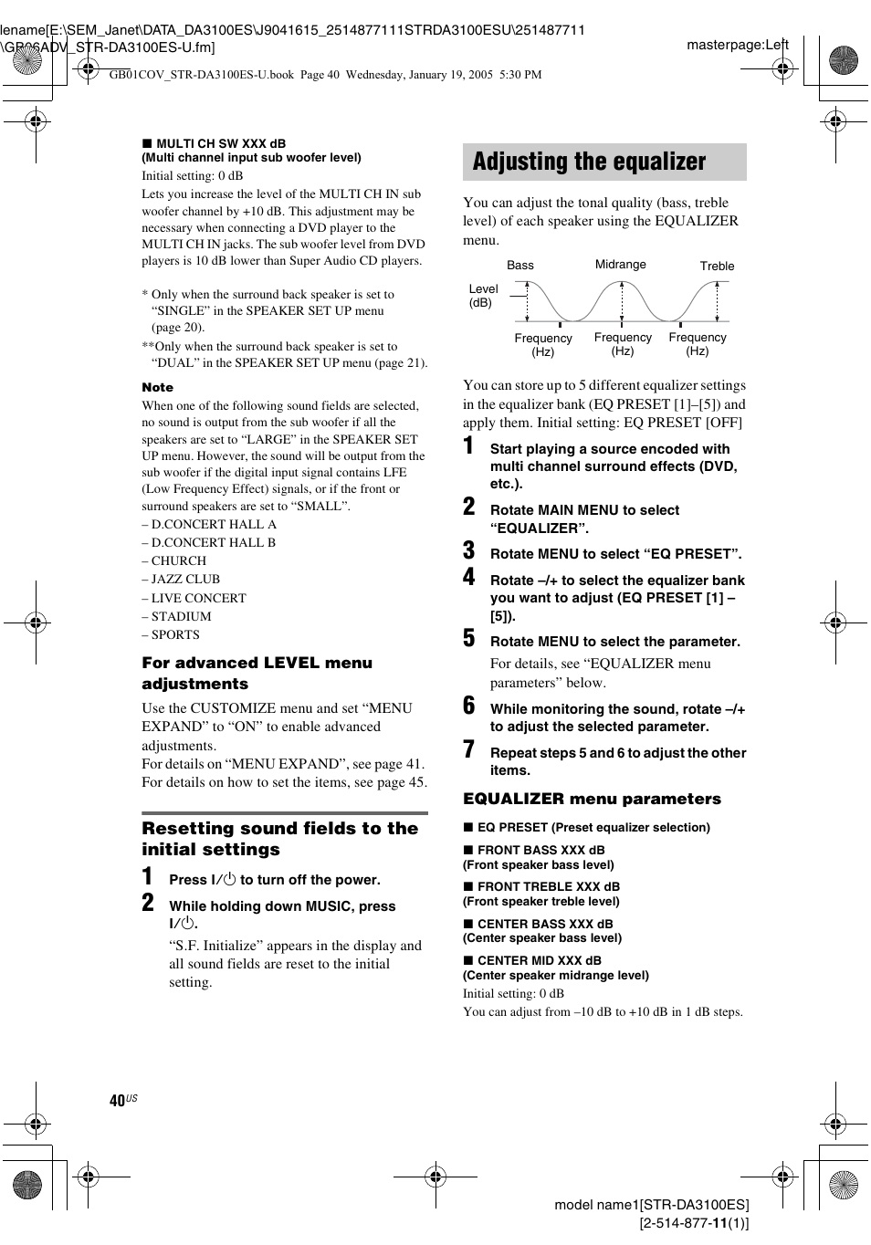 Adjusting the equalizer | Sony STR-DA3100ES User Manual | Page 40 / 80