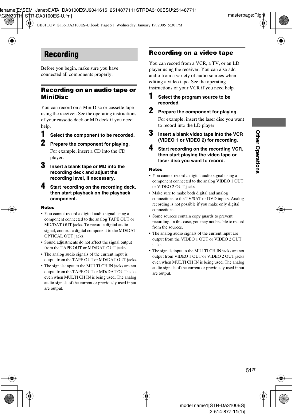 Recording | Sony STR-DA3100ES User Manual | Page 51 / 80