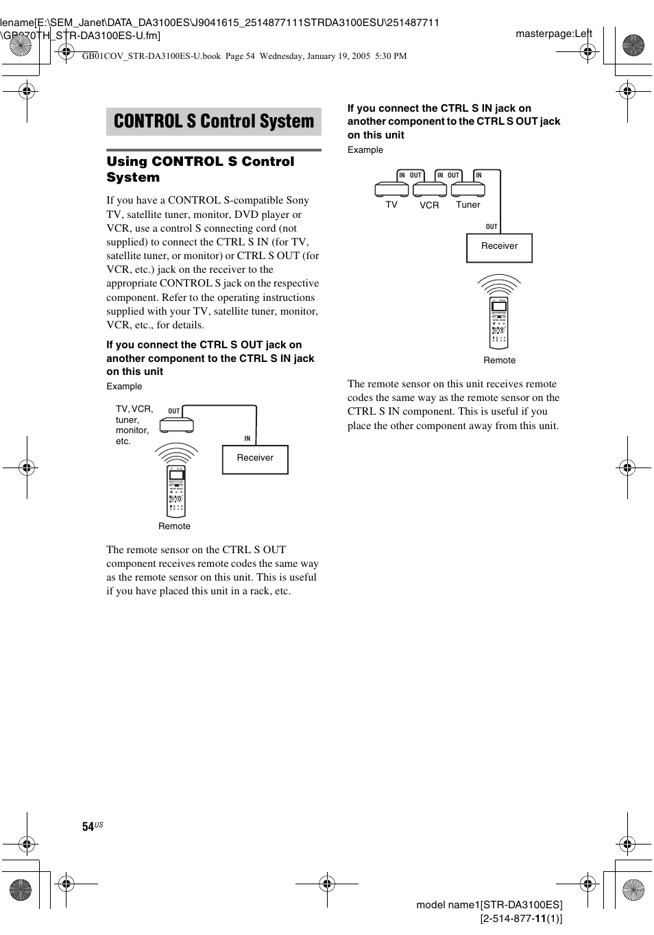 Control s control system, Using control s control system | Sony STR-DA3100ES User Manual | Page 54 / 80