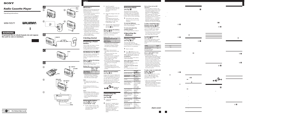 Sony WM-FX571 User Manual | 2 pages