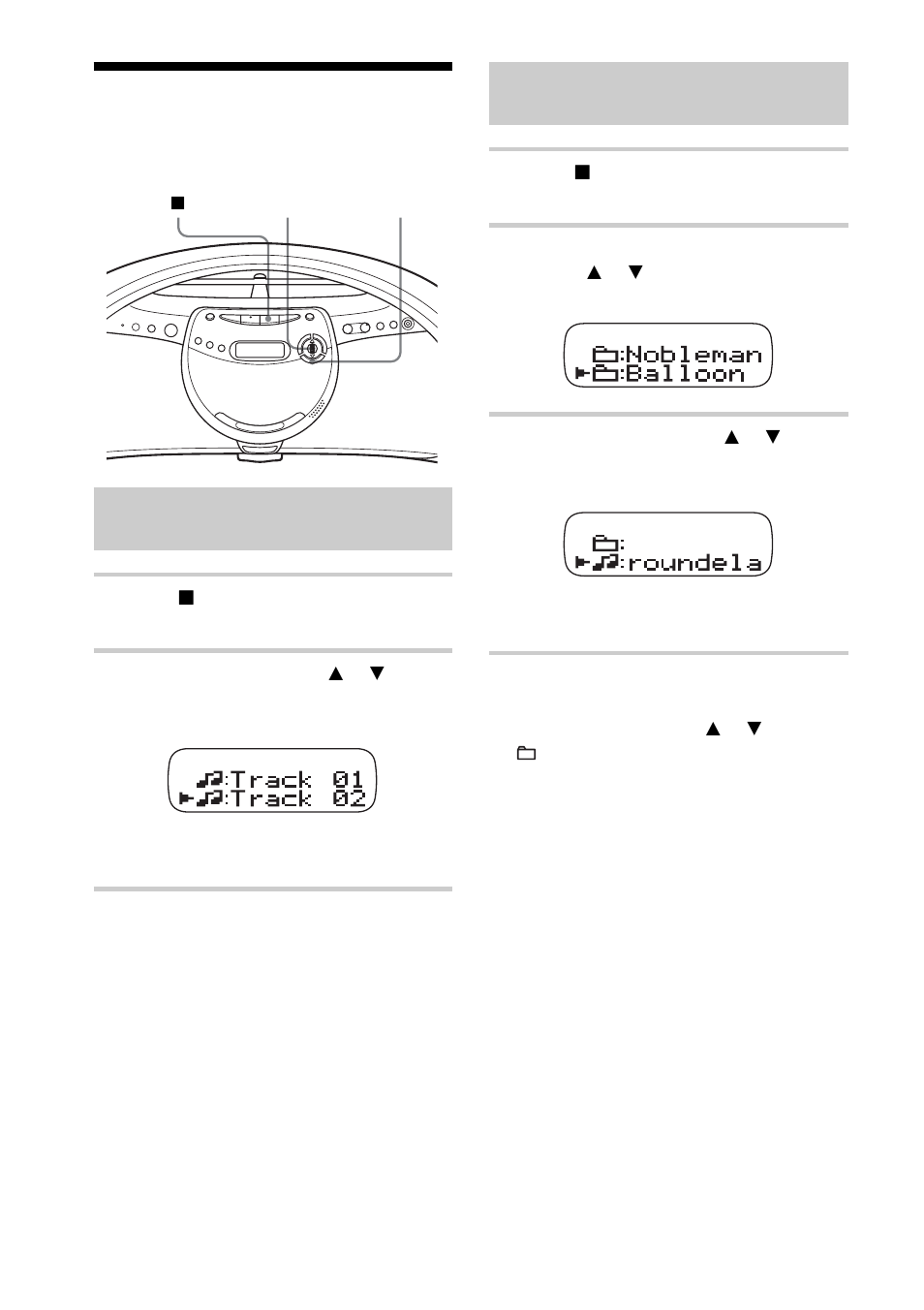 Searching for your favourite tracks/files, Searching for a file on an atrac cd/mp3 cd, Searching for a track on an audio cd | Sony ZS-YN7L User Manual | Page 14 / 68