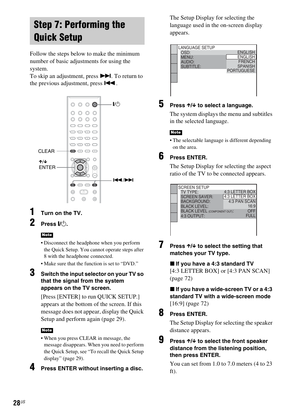 Step 7: performing the quick setup | Sony DX250 User Manual | Page 28 / 96