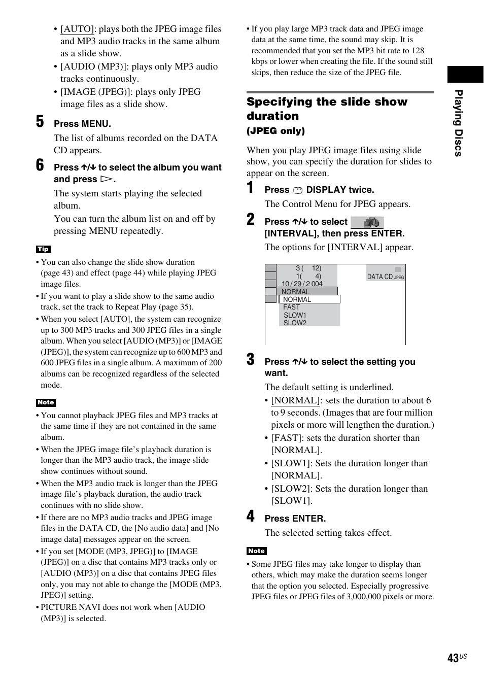 Specifying the slide show duration | Sony DX250 User Manual | Page 43 / 96