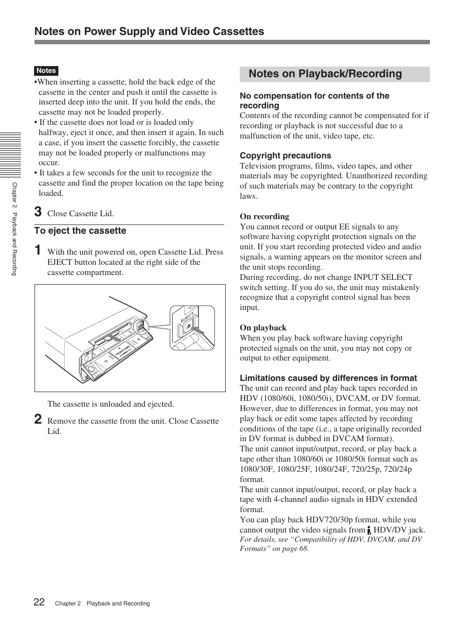 Notes on playback/recording | Sony HVR-M15P User Manual | Page 22 / 80