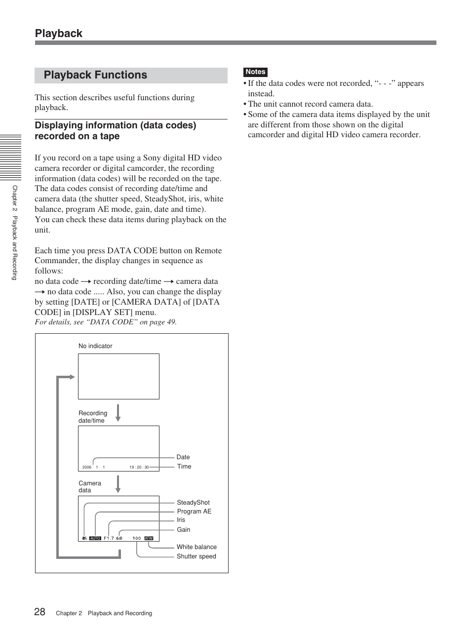 Playback functions, Playback | Sony HVR-M15P User Manual | Page 28 / 80