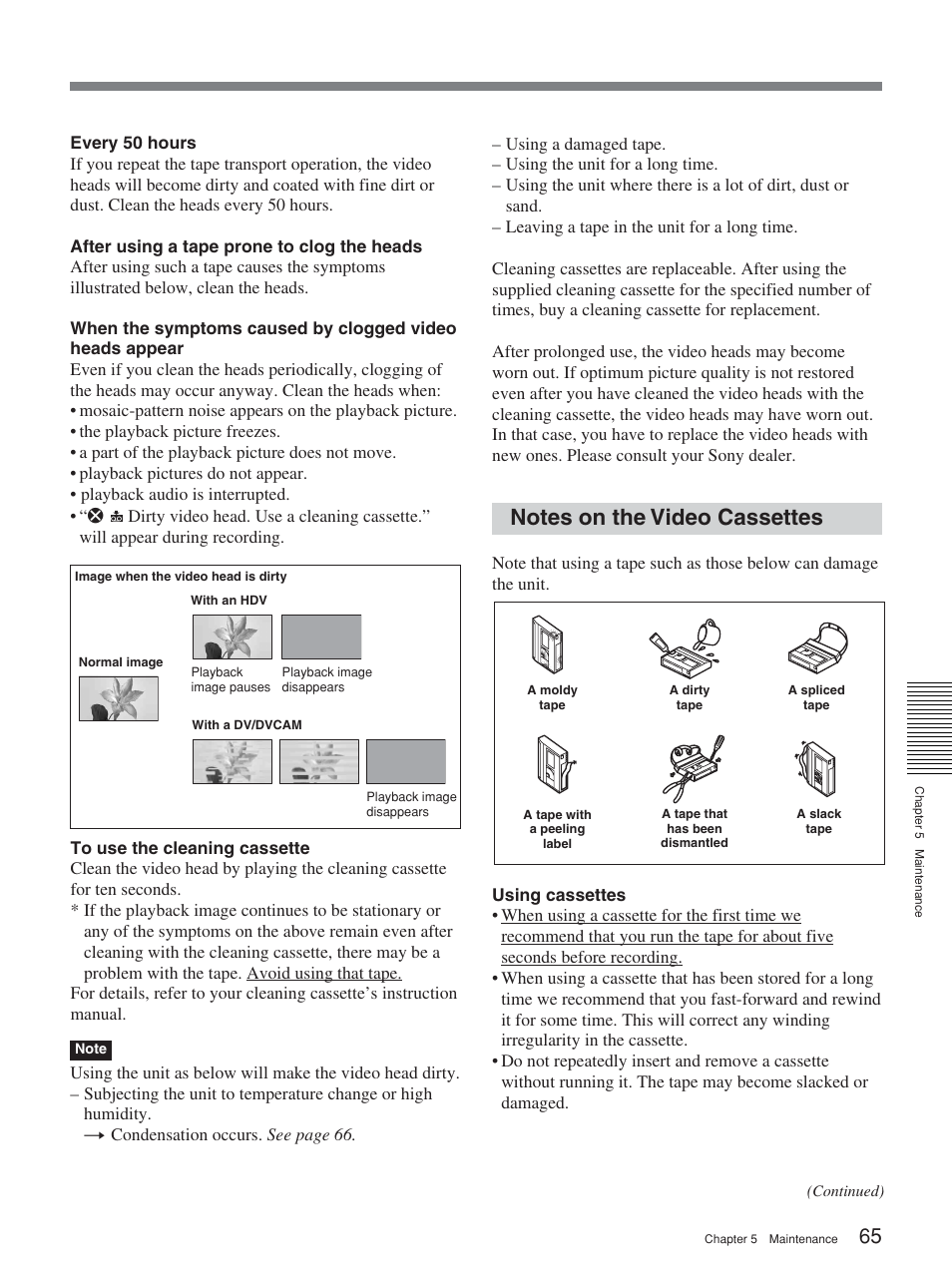 Notes on the video cassettes | Sony HVR-M15P User Manual | Page 65 / 80