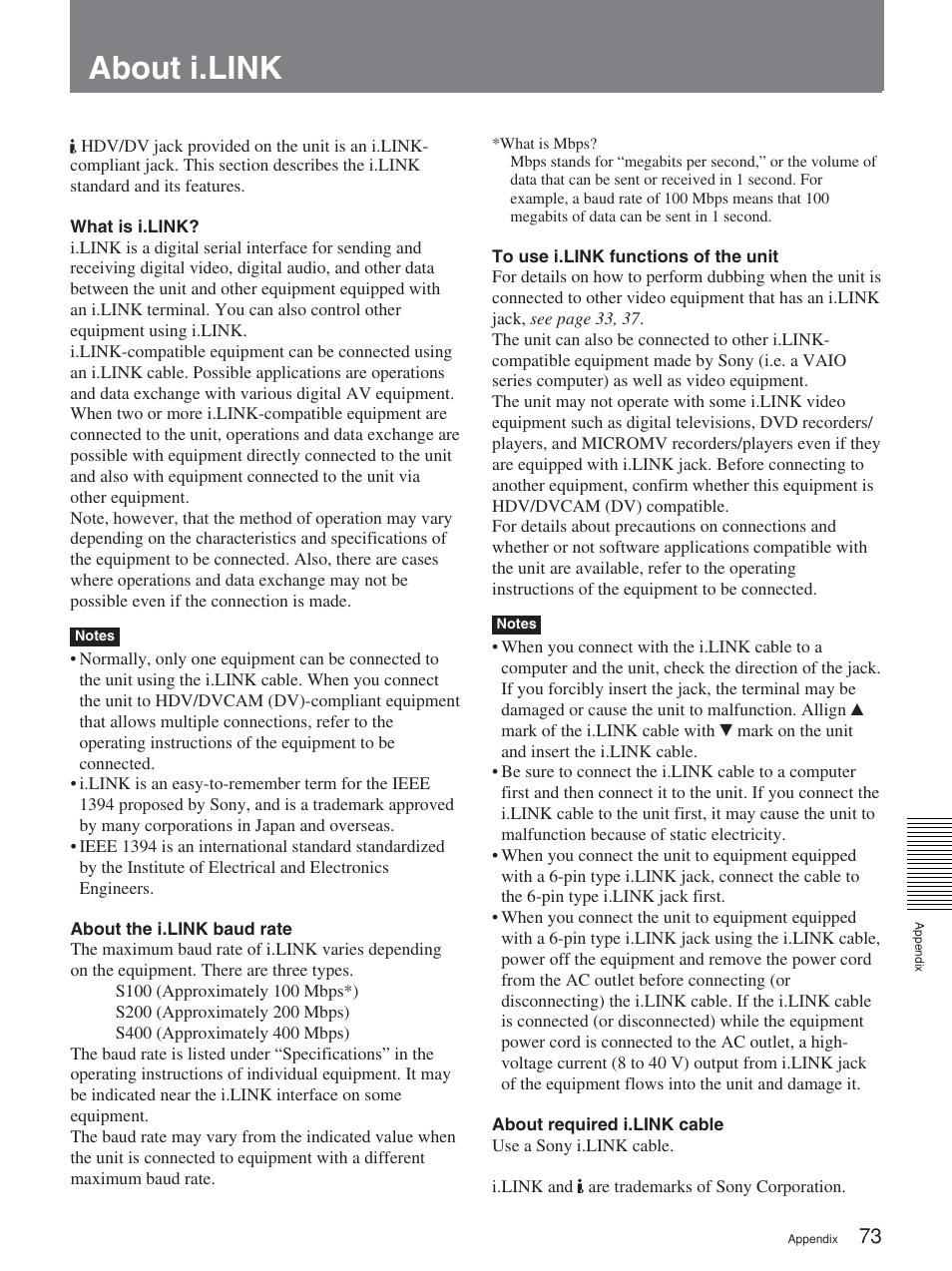 About i.link | Sony HVR-M15P User Manual | Page 73 / 80