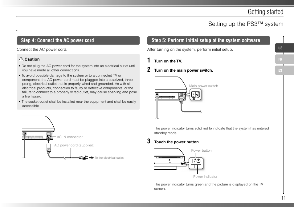 Getting started, Setting up the ps3™ system | Sony 160GB Playstation 3 CECHP01 User Manual | Page 11 / 100