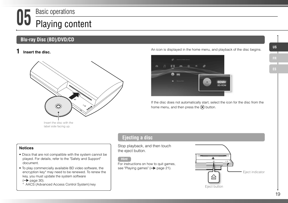 Playing content, Basic operations | Sony 160GB Playstation 3 CECHP01 User Manual | Page 19 / 100