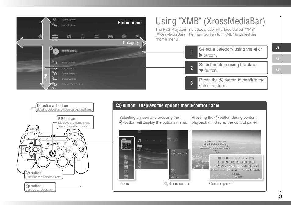 Using "xmb" (xrossmediabar) | Sony 160GB Playstation 3 CECHP01 User Manual | Page 3 / 100