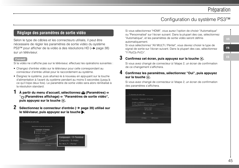 Préparation, Confi guration du système ps3 | Sony 160GB Playstation 3 CECHP01 User Manual | Page 45 / 100