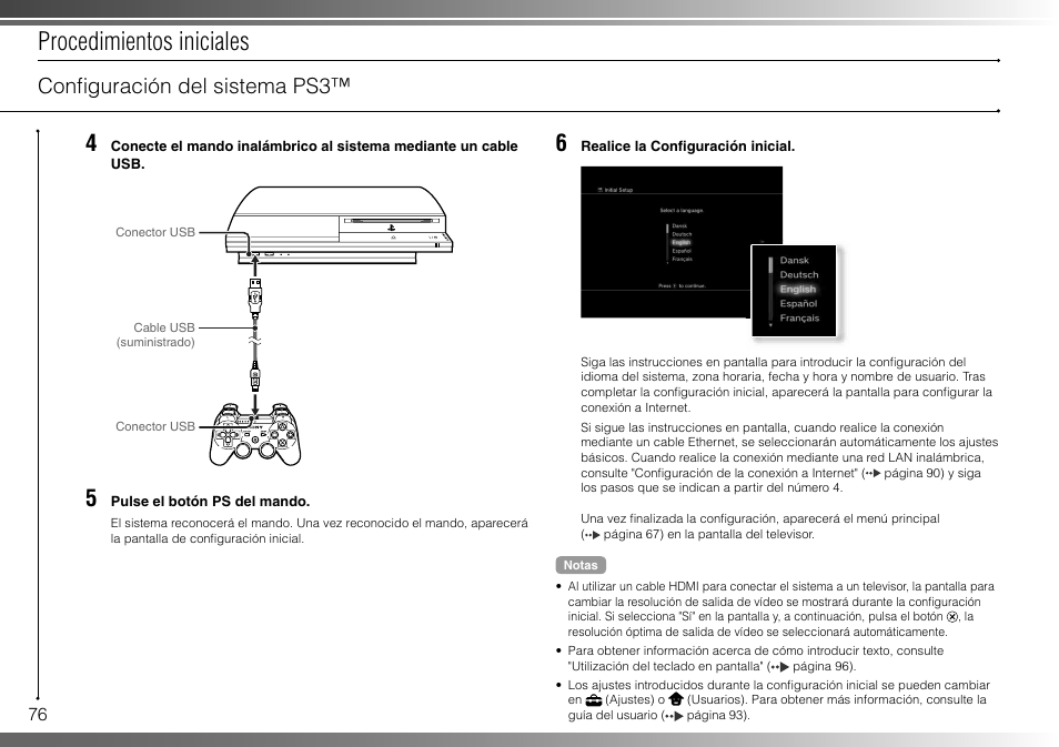 Procedimientos iniciales, Confi guración del sistema ps3 | Sony 160GB Playstation 3 CECHP01 User Manual | Page 76 / 100