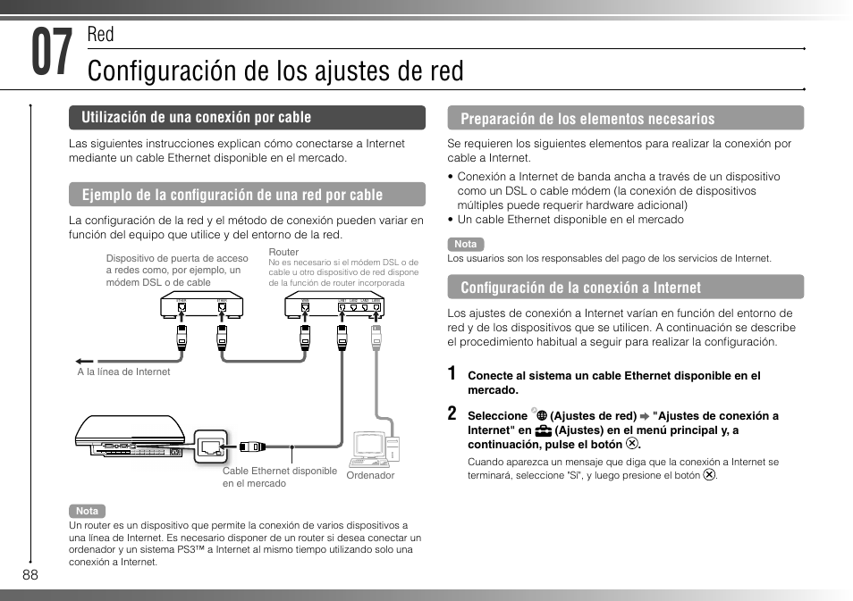 Confi guración de los ajustes de red | Sony 160GB Playstation 3 CECHP01 User Manual | Page 88 / 100